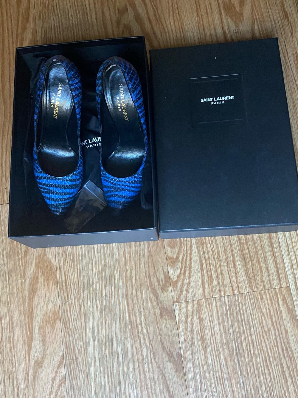 Yves Saint Laurent Blue Textured Pointed-Toe Pumps